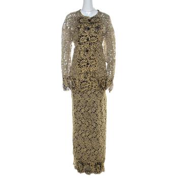 商品Valentino Gold & Black Guipure Lace Skirt & Jacket Set L,商家The Luxury Closet,价格¥2928图片