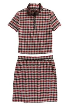 Good Luck Girl | Kids' Check Quarter Zip Top & Skirt Set,商家Nordstrom Rack,价格¥233