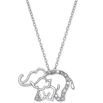 Macy's | Diamond Elephant and Baby Pendant Necklace (1/10 ct. t.w.) in Sterling Silver商品图片,5折×额外8折, 独家减免邮费, 额外八折