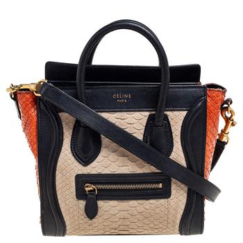 celine nano, [二手商品] Celine | Céline Tricolor Python Leather and Leather Trim Nano Luggage Tote商品图片 5.4折, 满1件减$100, 满减