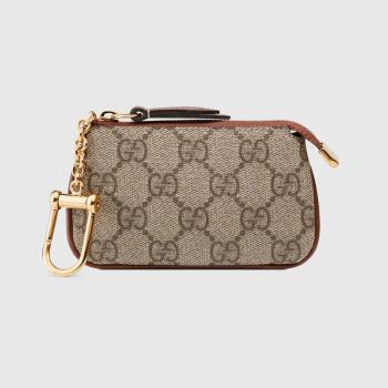 商品Gucci | GUCCI/古驰 2021秋冬新款  女士米色乌木色GG Supreme帆布棕色皮革饰边拉链开合钥匙包 447964-KLQHG-8526,商家Beyond Chinalux,价格¥2962图片
