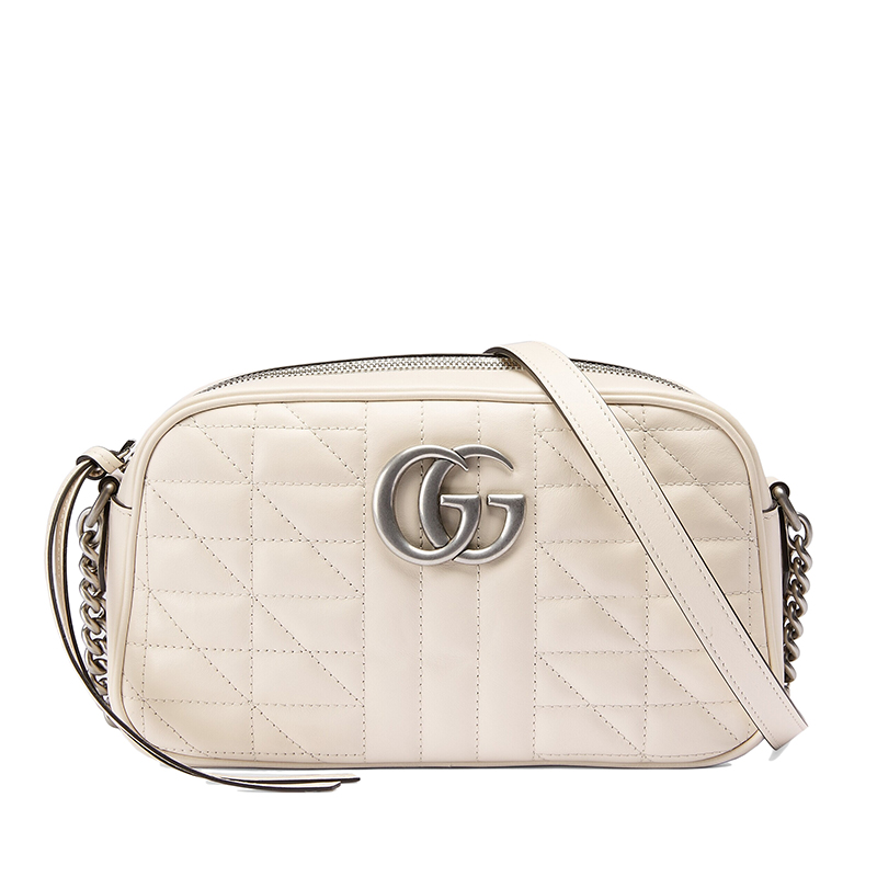 Gucci | GUCCI/古驰 GG Marmont系列 女士小号白色绗缝皮革复古银饰双G斜挎单肩包商品图片,8.1折×额外9.8折, 包邮包税, 额外九八折