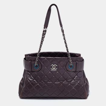 香奈儿女包, [二手商品] Chanel | Chanel Dark Purple Quilted Leather CC Chain Tote商品图片 4.9折