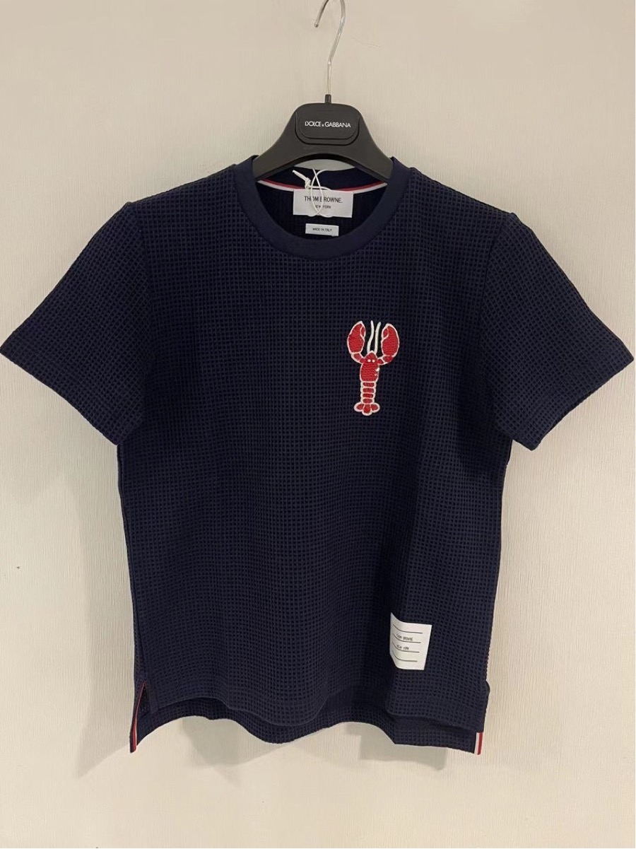 女士始祖鸟短袖, Thom Browne | THOM BROWNE 女士海军蓝纹理格纹短袖 T 恤 FJS125E-J0003-415商品图片 独家减免邮费