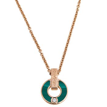 bvlgari项链, [二手商品] BVLGARI | Bvlgari Bvlgari Malachite Diamond 18k Rose Gold Pendant Necklace商品图片 9.7折