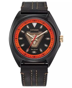 Citizen | Eco-Drive Men's Marvel Tony Stark Black Leather Strap Watch 43mm,商家Macy's,价格¥1967