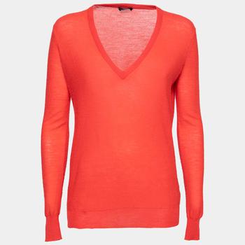 推荐Joseph Red Cashmere V Neck Long Sleeve Sweater XS商品