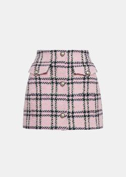 推荐Alessandra Rich Pink Tartan Sequin Tweed Skirt商品