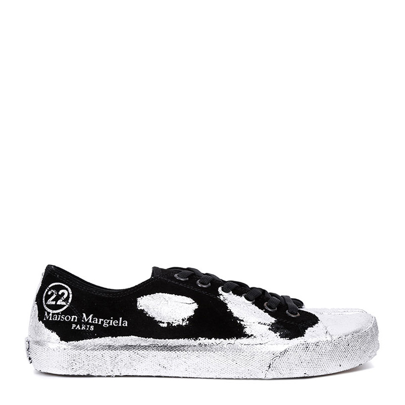马吉拉鞋女鞋, MAISON MARGIELA | Maison Margiela Tabi 女士黑色银泼墨分趾矮帮板鞋  S58WS0110-P2519-H1130商品图片 独家减免邮费