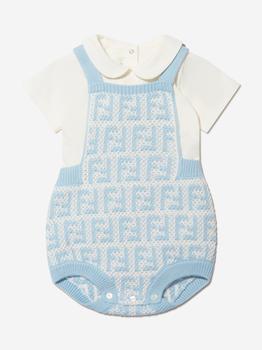 商品Fendi | Fendi  Blue Baby Unisex Knit FF Logo Romper Set,商家Childsplay Clothing,价格¥4643图片
