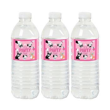 商品Pawty Like a Puppy Girl - Pink Dog Baby Shower or Birthday Party Water Bottle Sticker Labels - Set of 20图片