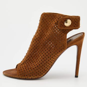lv长筒靴, Louis Vuitton | Louis Vuitton Brown Perforated Suede Open Toe Slingback Booties Size 40商品图片 