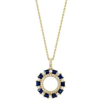 Effy | EFFY® Sapphire (3/4 ct. t.w) & Diamond (1/3 ct. t.w.) Circle 18" Pendant Necklace in 14k Gold,商家Macy's,价格¥28996