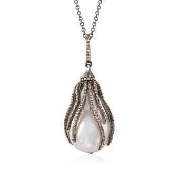Ross-Simons | Ross-Simons 22.7x15mm Cultured Baroque Pearl and Brown Diamond Pendant Necklace in Sterling Silver,商家Premium Outlets,价格¥3350