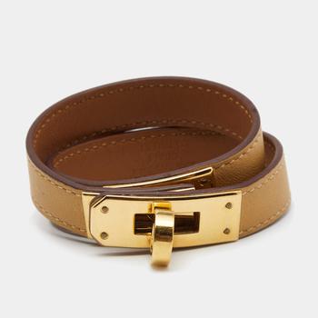 推荐Hermes Kelly Double Tour Beige Leather Gold Plated Bracelet商品