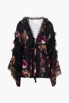 推荐Lace-trimmed pintucked floral-print silk-chiffon jacket商品