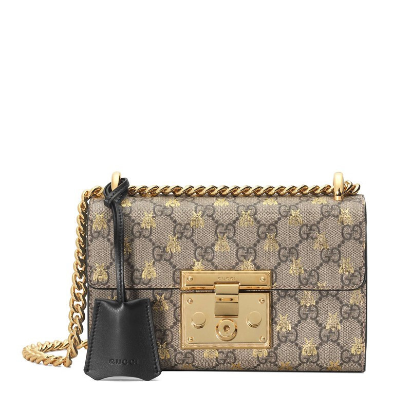 古驰链条包, Gucci | GUCCI/古驰 Padlock女士小号米色帆布印花蜜蜂链条单肩包‎409487 9F26G 8319商品图片 8折×额外9.5折, 包邮包税, 额外九五折