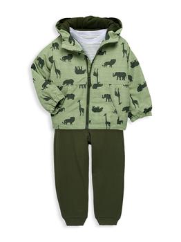 Little Me | Little Boy's 3-Piece Animal-Print Hooded Jacket, Striped T-Shirt & Joggers Set商品图片,5.8折
