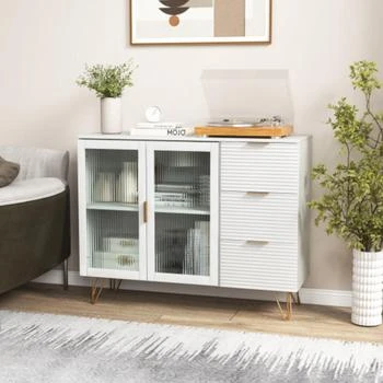 Hivvago | Modern Sideboard Buffet Cabinet with 2 Doors and 3 Drawers for Living Room Dining Room-White,商家Premium Outlets,价格¥1632