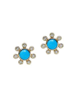 商品Anzie | Marine 14K Yellow Gold, Turquoise & Diamond Stud Earrings,商家Saks Fifth Avenue,价格¥3776图片