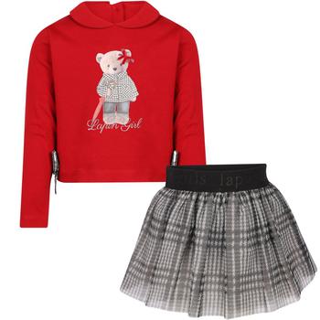 Lapin House | Teddy print shirt and checkered mesh skirt set in red and gray商品图片,6折×额外8.5折, 满$350减$150, 满减, 额外八五折