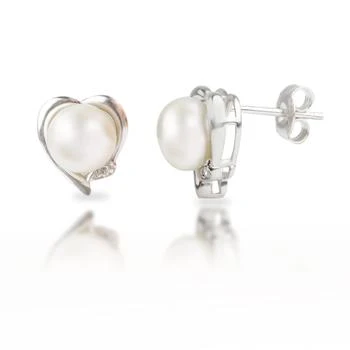 MAX + STONE | Sterling Silver Freshwater Pearl Heart Earrings With Diamond Accents,商家Premium Outlets,价格¥222