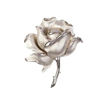 商品1960s vintage trifari silver rose brooch图片