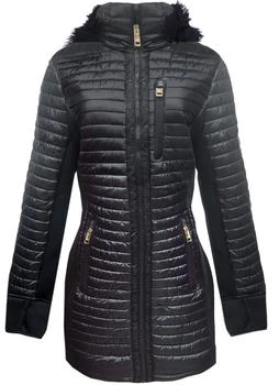 Michael Kors | Michael Michael Kors Women Black Quilted Mixed Media Faux Fur Hood 3/4 Coat 5.5折