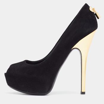 lv鞋, [二手商品] Louis Vuitton | Louis Vuitton Black Suede Oh Really! Peep Toe Platform Pumps Size 37商品图片 满1件减$100, 满减