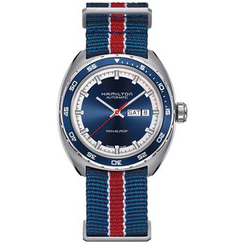 推荐Men's Swiss Automatic Pan Europ Interchangeable Fabric and Leather Strap Watch Set 42mm H35405741商品