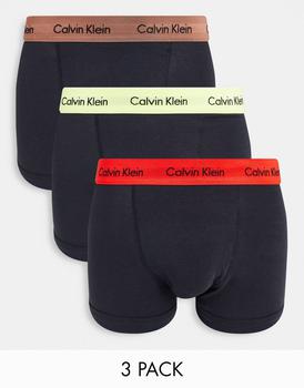 更多ck内裤男, Calvin Klein | Calvin Klein ASOS exclusive 3 pack trunk with contrast waistband in black商品图片 