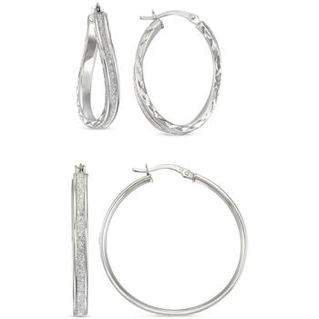 商品Macy's | 2-Pc. Set Wavy & Round Glitter Hoop Earrings in Sterling Silver,商家Macy's,价格¥1537图片