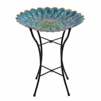 Teamson | Teamson Home 18" Outdoor Solar Glass Flower Mosaic Birdbath with LED Lights and Stand,商家Premium Outlets,价格¥492