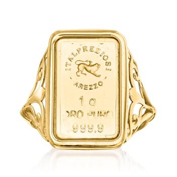 商品Ross-Simons Italian 24kt Yellow Gold Chimera Of Arezzo 1-Gram Ingot Ring With 14kt Yellow Gold Frame图片