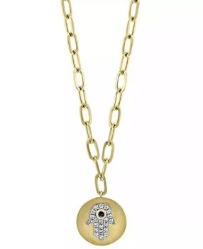 Effy | EFFY® Sapphire Accent and Diamond (1/8 ct. t.w.) Hamsa Hand 18" Pendant Necklace in 14k Gold,商家Macy's,价格¥7965