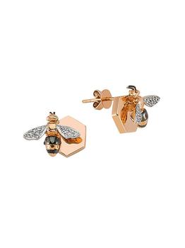 商品Bee Goddess | Honey 14K Rose Gold & 0.09 TCW Diamond Bee Stud Earrings,商家Saks Fifth Avenue,价格¥15853图片