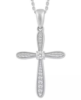 Macy's | Diamond Curve Cross Pendant Necklace (1/8 ct. t.w.) in 10k White Gold,商家Macy's,价格¥4632