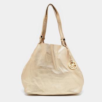 推荐Michael Kors Metallic Gold Leather Large Colgate Grab Shoulder Bag商品