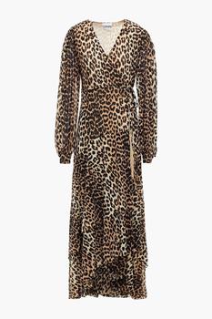 ganni dress, Ganni | Leopard-print stretch-mesh midi wrap dress商品图片 2.9折