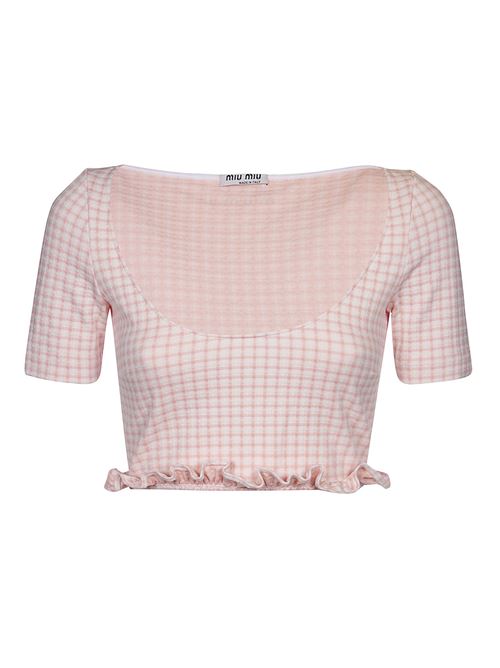 推荐MIU MIU 女士粉色格纹T恤 MT1741-1GEV-F0E18商品