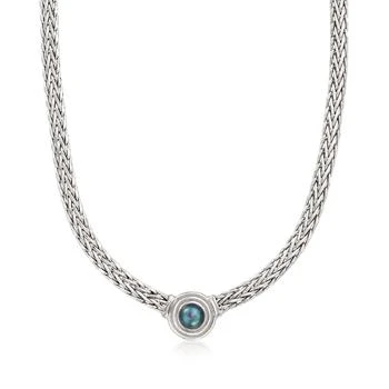 Ross-Simons | Ross-Simons 8-8.5mm Black Cultured Pearl Flat Wheat-Chain Necklace in Sterling Silver,商家Premium Outlets,价格¥1057