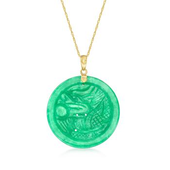 商品Ross-Simons Carved Jade Pendant Necklace in 14kt Yellow Gold图片