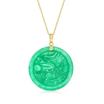 Ross-Simons | Ross-Simons Carved Jade Pendant Necklace in 14kt Yellow Gold,商家Premium Outlets,价格¥1412