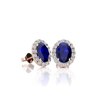 SSELECTS | 1 1/3 Carat Oval Shape Sapphire And Halo Diamond Stud Earrings In 14 Karat Rose Gold,商家Premium Outlets,价格¥3250