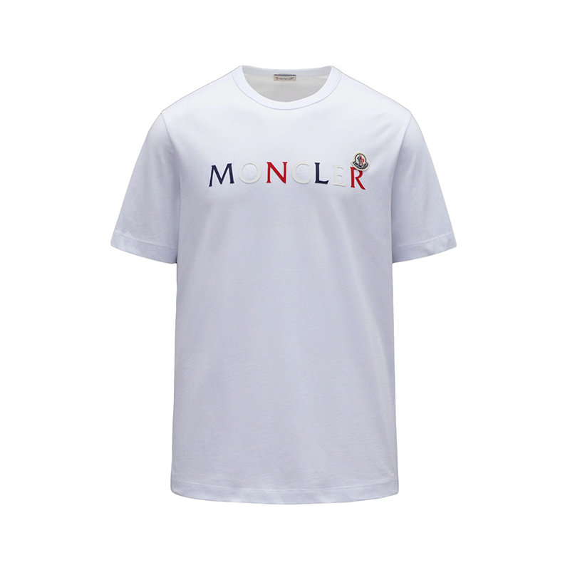 Moncler | 【预售3-7天】Moncler/蒙克莱 22年秋冬新款 男士光学白色纯棉三色徽标字母印纹短袖T恤H10918C000438390T001商品图片,1折起, 包邮包税