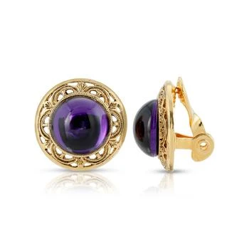 2028 | Gold Tone Purple Stone Round Button Clip Earring,商家Macy's,价格¥285