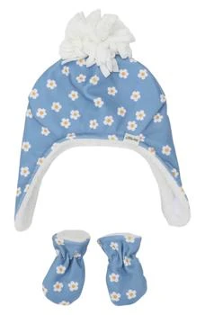 Little Me | Daisy Pompom Fleece Pilot Beanie & Mittens Set,商家Nordstrom Rack,价格¥49