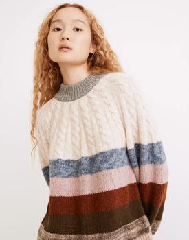 商品Madewell | Deacon Cableknit Mockneck Sweater in Stripe,商家Madewell,价格¥304图片