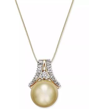 Macy's | Cultured Golden South Sea Pearl (12mm) and Diamond (1/3 ct. t.w.) Pendant Necklace in 14k Gold,商家Macy's,价格¥6937