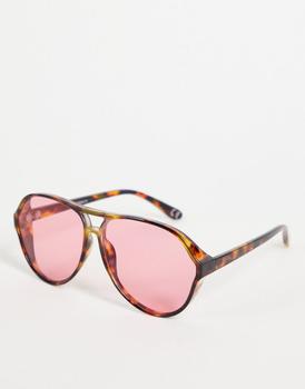 ASOS | ASOS DESIGN oversized navigator sunglasses with pink lens in brown tort - BROWN商品图片,7.6折×额外9.5折, 额外九五折